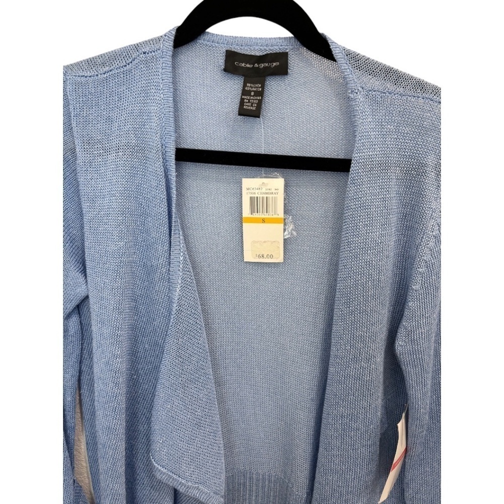 CABLE & GUAGE Light Blue Open Cascade Front Roll Tab Sleeve Sweater Size S NWT - Picture 5 of 5